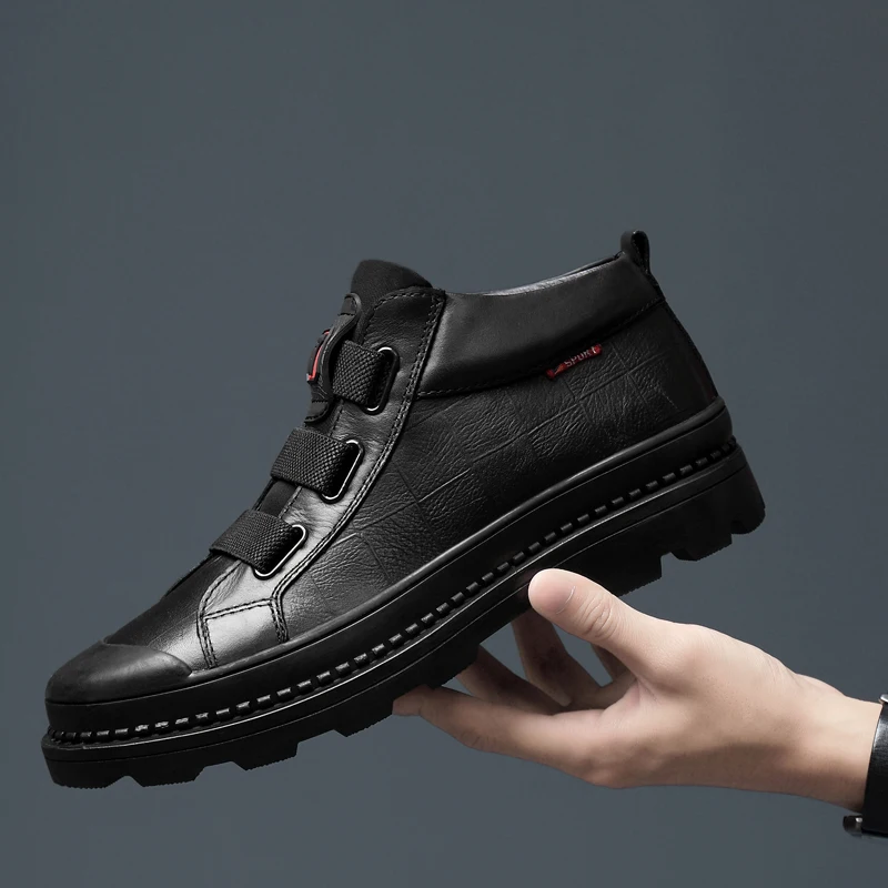 

Men's Martin Shoes Genuine Leather Fashion High-Top Shoes Outdoor Classic Black Tooling Shoes High Quality Men Casual Shoes