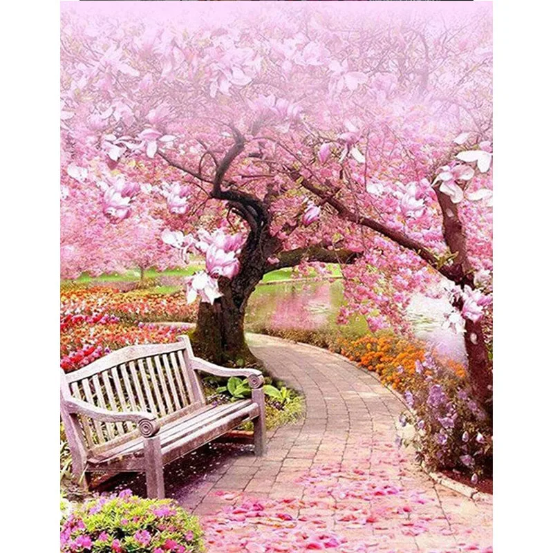 

5D Diy Diamond Painting Cherry Blossom Natural Landscape Full Square Diamond Embroidery Canvas Wall Art Home Decoration