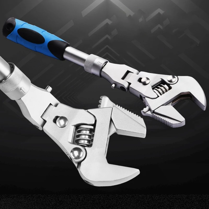 

10Inch Ratchet Adjustable Wrench 5-In-1 Torque Wrench Can Rotate and Fold 180 Degrees Pipe Telescopic Wrench Repair Tool