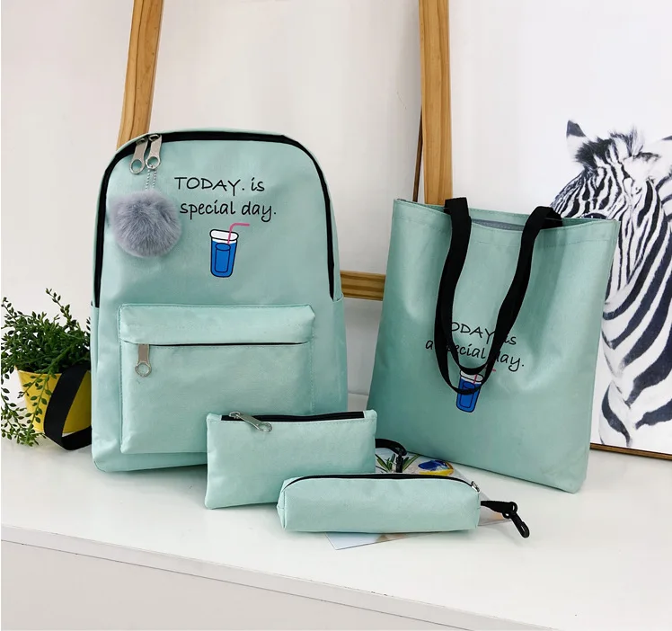 

Girls' backpack 2021 new Korean backpack cute girls' schoolbag junior high school students' schoolbag 4-piece set