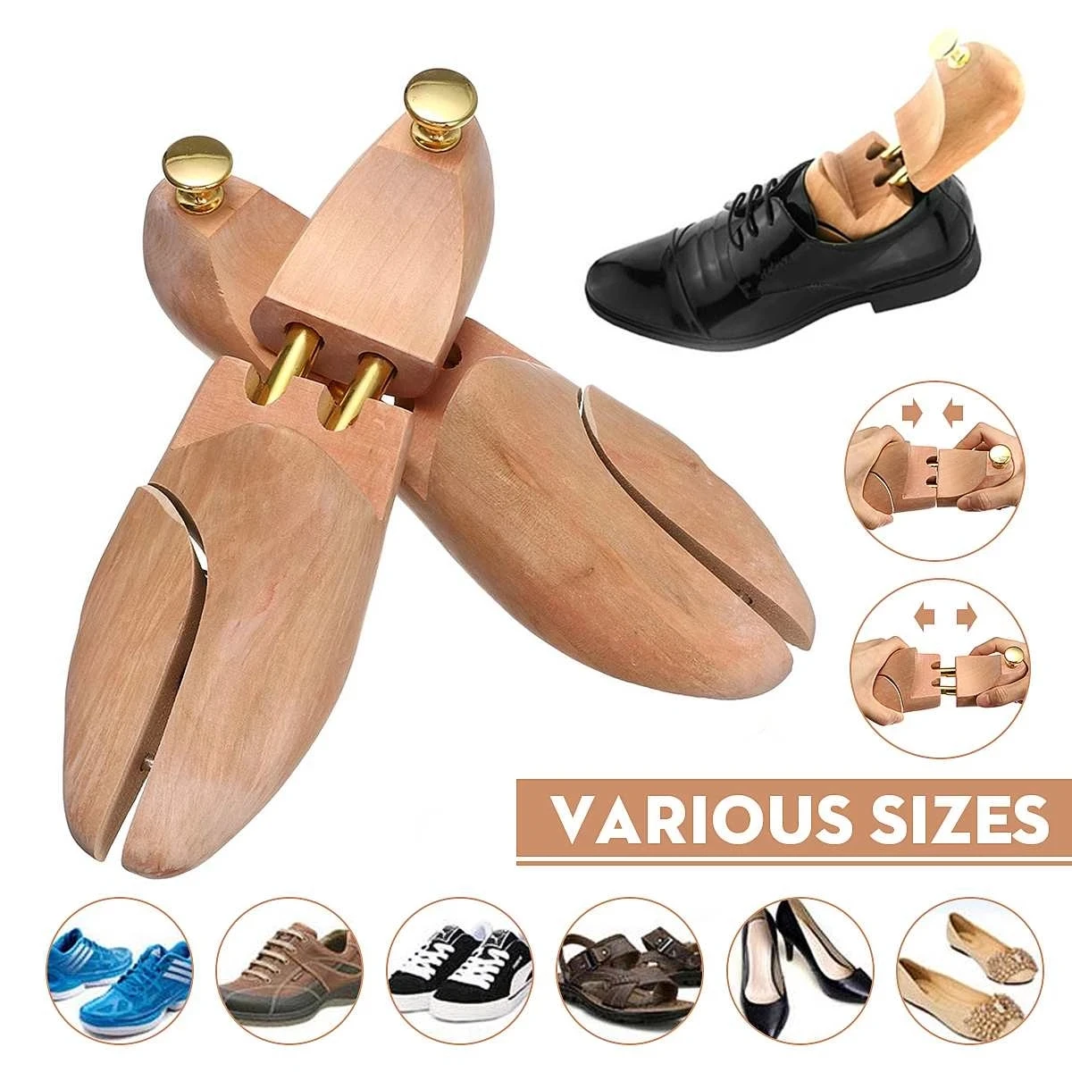 1 Pair Wooden Shoes Tree Twin Tube Red Cedar Wood Adjustable Shoe Shaper Men's Shoe Tree Rack Stretcher Flats Pumps Boots