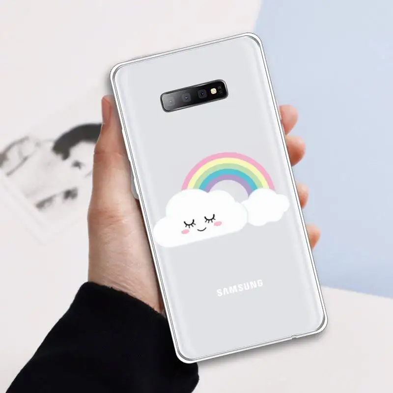 

Cartoon cute rainbow clouds Phone Case Transparent for samsung A 21s 50 71 S 8 9 20 20fe note 10 20 ultra plus