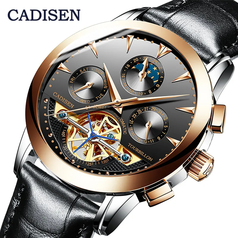 CADISEN Брендовые мужские часы автоматические механические Tourbillon спортивные