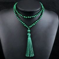 108mala natural malachite beads necklace for women men blue turquoises black onyx prayer tassel necklace meditation yoga jewelry