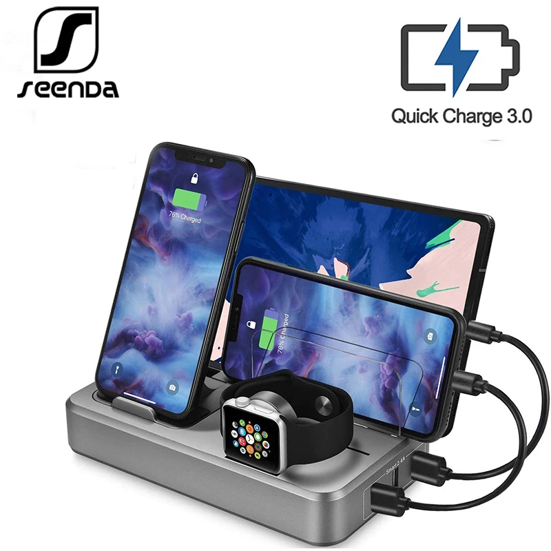 

SeenDa USB Charging Station Multi Devices 5-Port 50W Fast Charger Docking Station QC 3.0 Desktop Watch Stand Electronic Devices