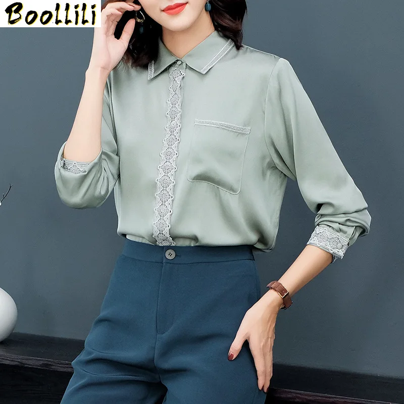 Boollili Real Silk Shirts Womens Tops and Blouses Long Sleeve Blouse Women Spring Autumn Vintage Blusas Mujer De Moda 2020