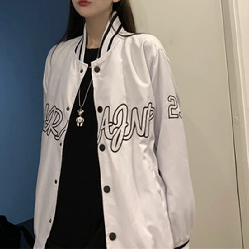 Spring Autumn Bomber Jacket Women  Preppy Style Loose Trend Baseball Uniform 2021 Letter Embroidery Simple Coats