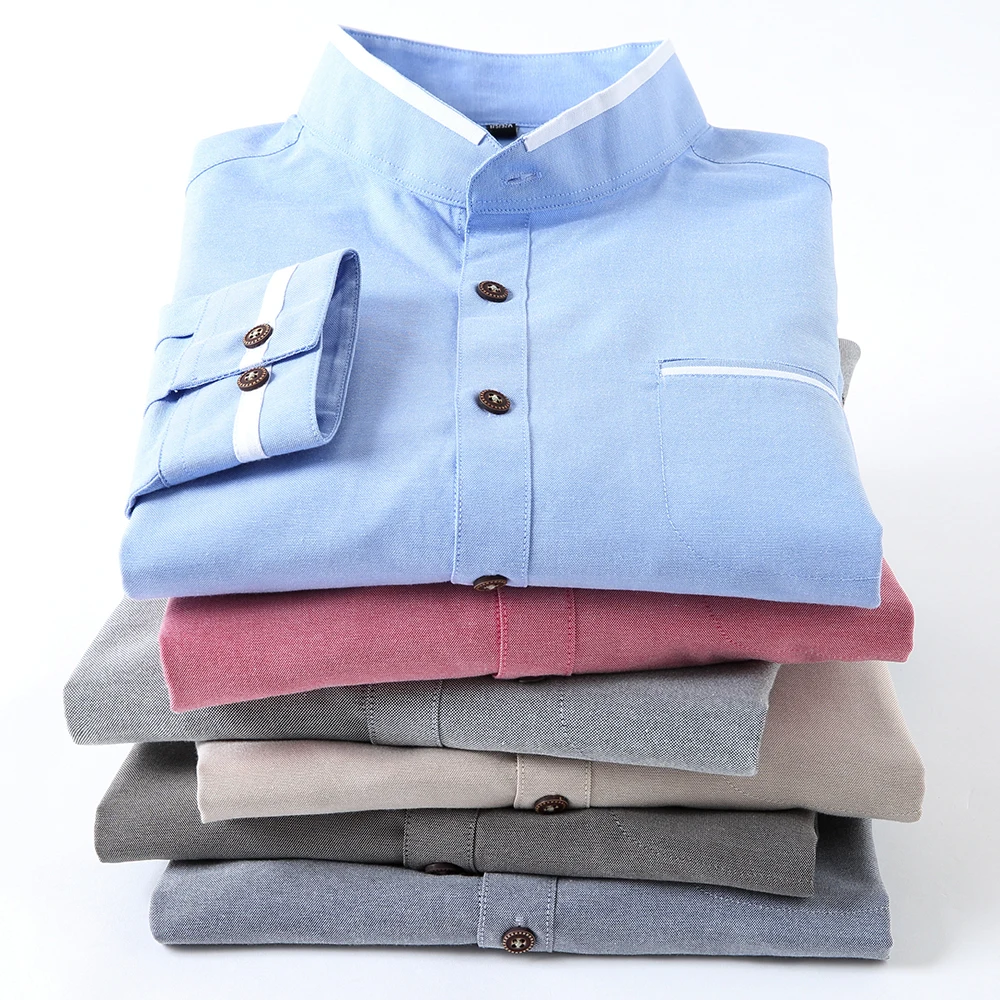 Рубашка мужская оксфордская с длинным рукавом хлопок однотонная блуза Slim Fit не