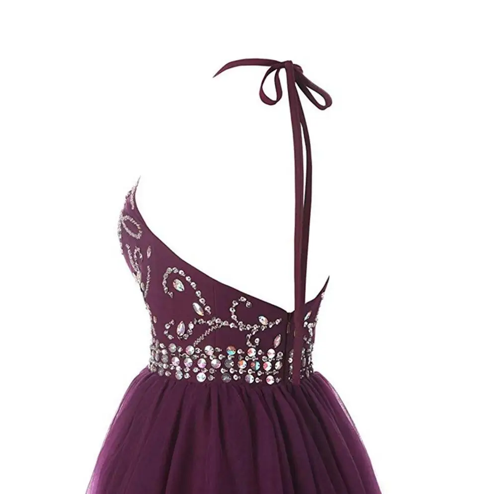 Для женщин короткий Бисер c бретелькой через шею и Коктейльные Вечерние платья