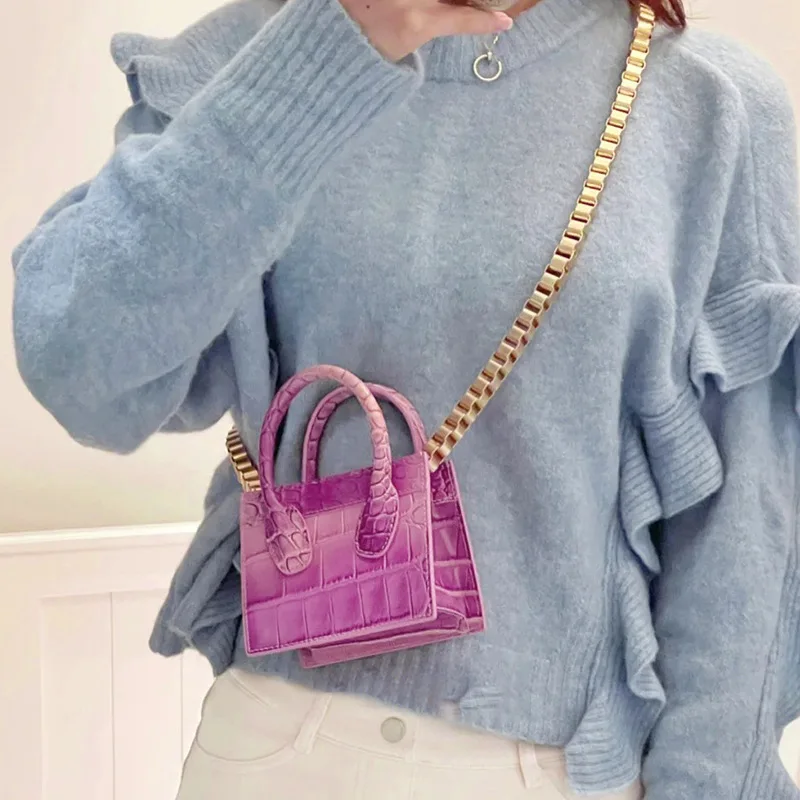 

Mini Alligator Women Handbag Fashion Candy Color Shoulder Bag Pearls Chains Crossbody Bags for Women 2021 Purses Clutch Female
