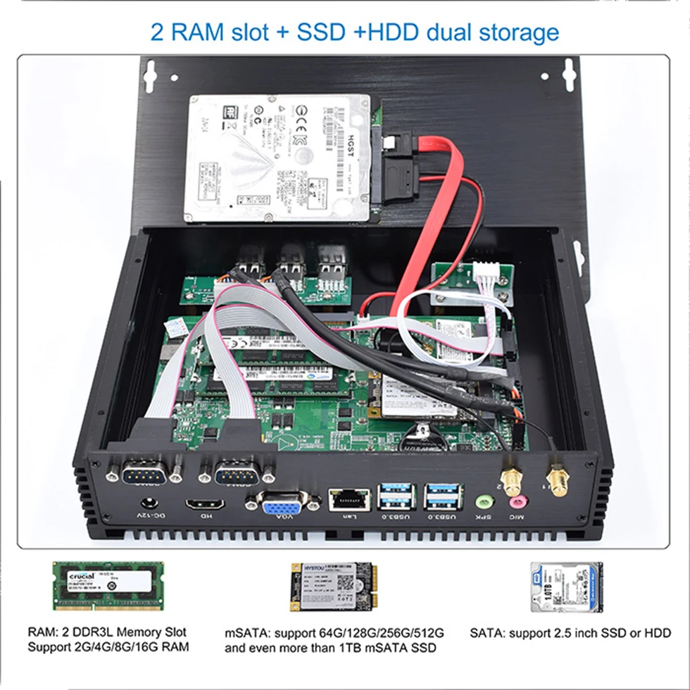 Промышленный компактный мини ПК Intel Core i5 5250U i3 6157U Celeron 1007U серия порт HDMI VGA 4K завод