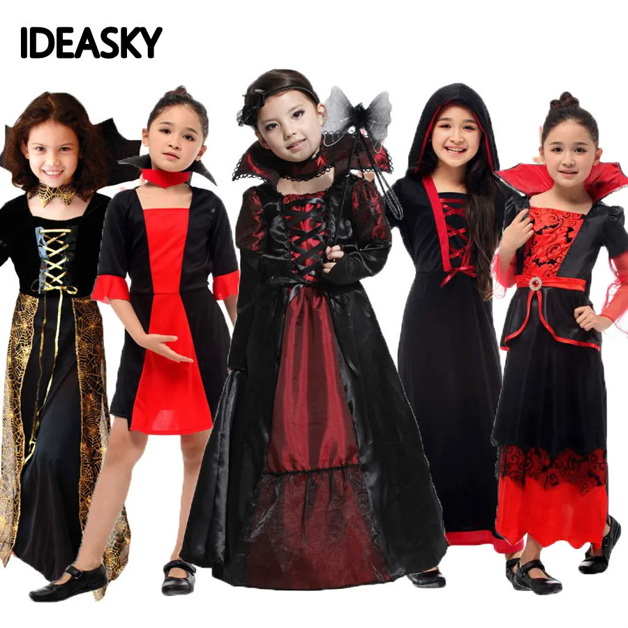 Детский костюм для хеллоуина девочек Страшный ведьмы вампира Карнавальный