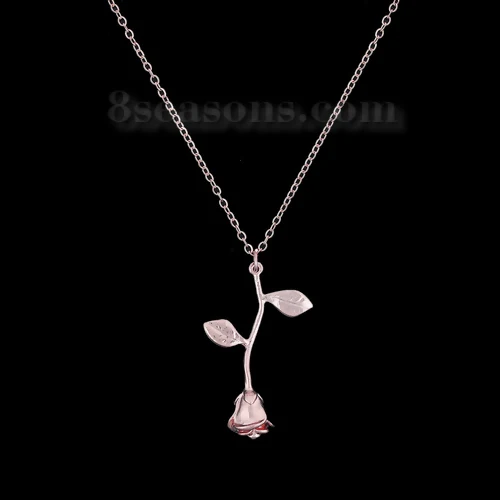 C necklace DoreenBeads модный эмалевый кулон для женщин, девушек, розовое золото, красный цветок розы, кулон 50 см(19 5/")-45 см(17 6/8"), длинный 1 шт - Metal Color: C necklace