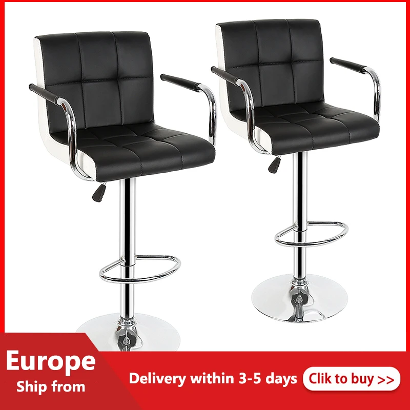 

Modern Fashion Bar Stools Kitchen Chair Adjustable Bar Stools With Armrests Six Grids Upholstered Leisure Leather 2pcs/set HWC