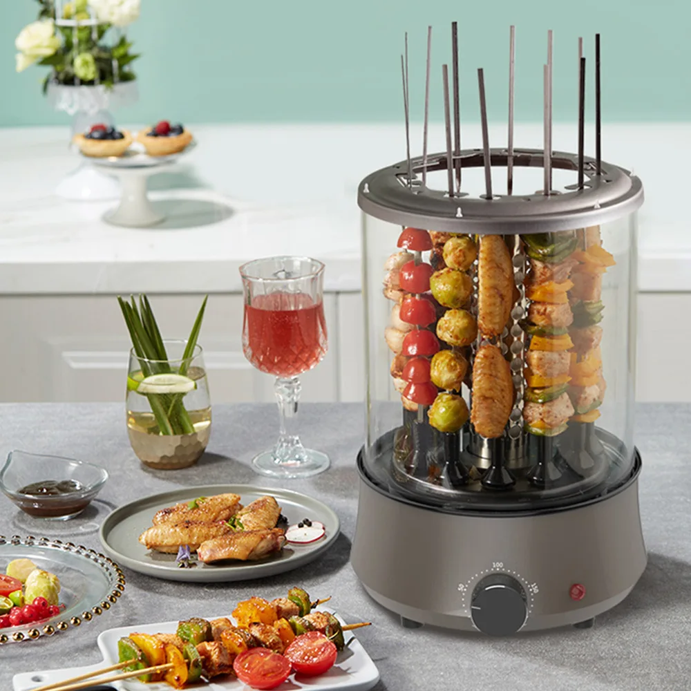 Скидка Электрический гриль для барбекю, шпажки, домашняя Автоматическая вращающаяся комнатная небольшая Бездымная чашка для барбекю с регулировк...