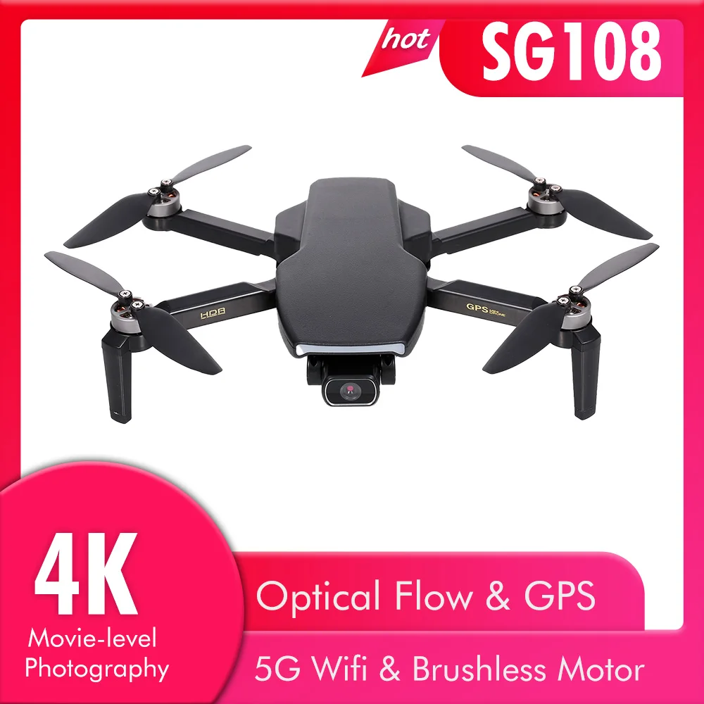 Дрон Радиоуправляемый SG108 с камерой 4K бесщеточный Квадрокоптер двойной GPS Wi-Fi FPV