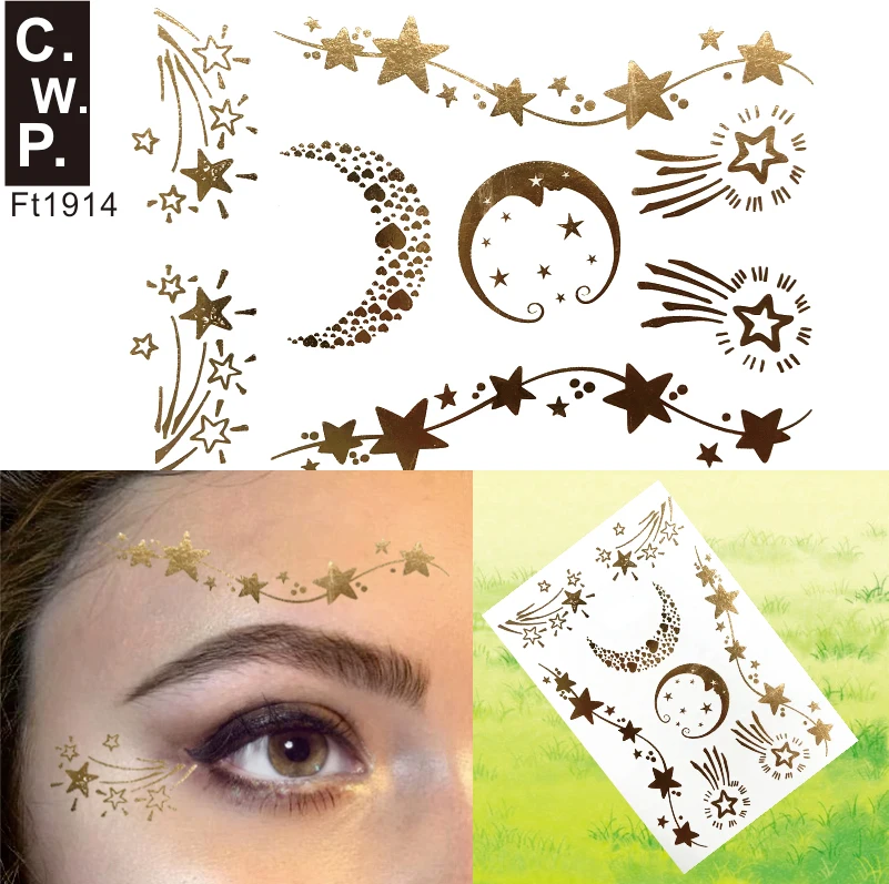 FT1914 1 шт. плюсневая Золотая Луна и лоб Бинди украшение лица временная татуировка
