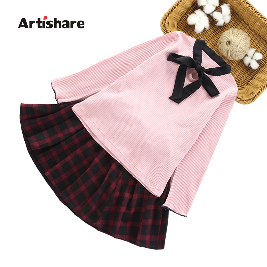 Одежда для девочек плиссированная юбка и свитер комплект с расклешенными