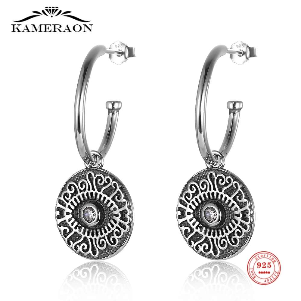 

Real 925 Sterling Silver Oxide Eye White Zircon Round Bead Earrings for Women Personality Fashion Temperament Ear Jewelry