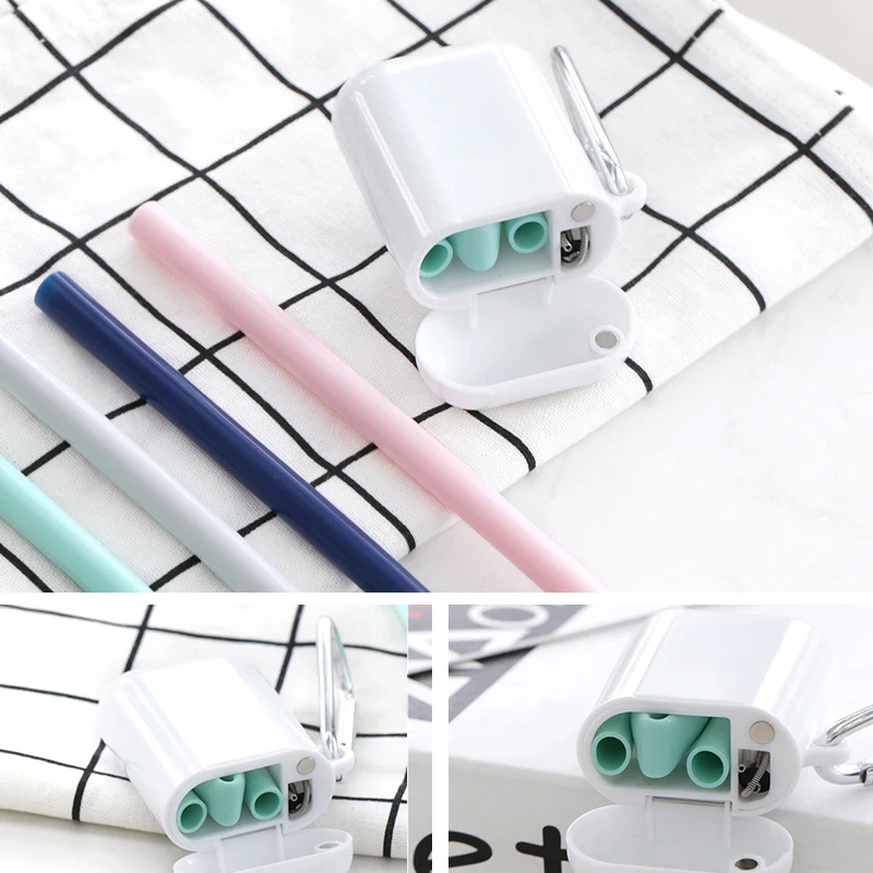 Складные питьевые соломинки для вечеринок офиса путешествий с чистящей щеткой