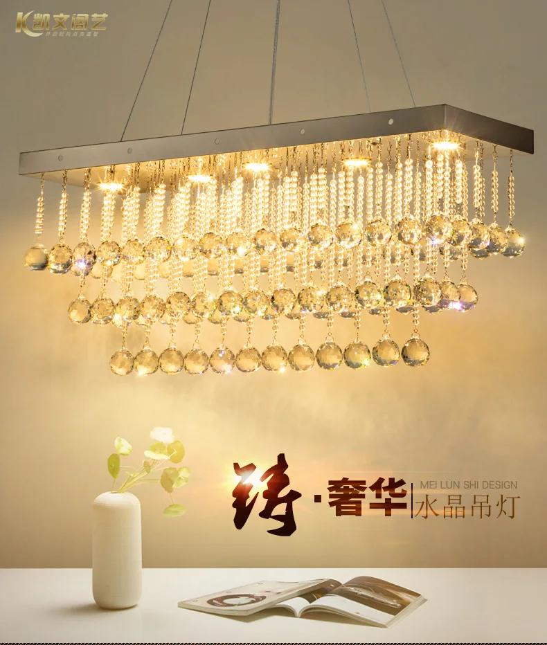 Ресторан свет хрустальная люстра прямоугольная лампа светодиодный гостиная