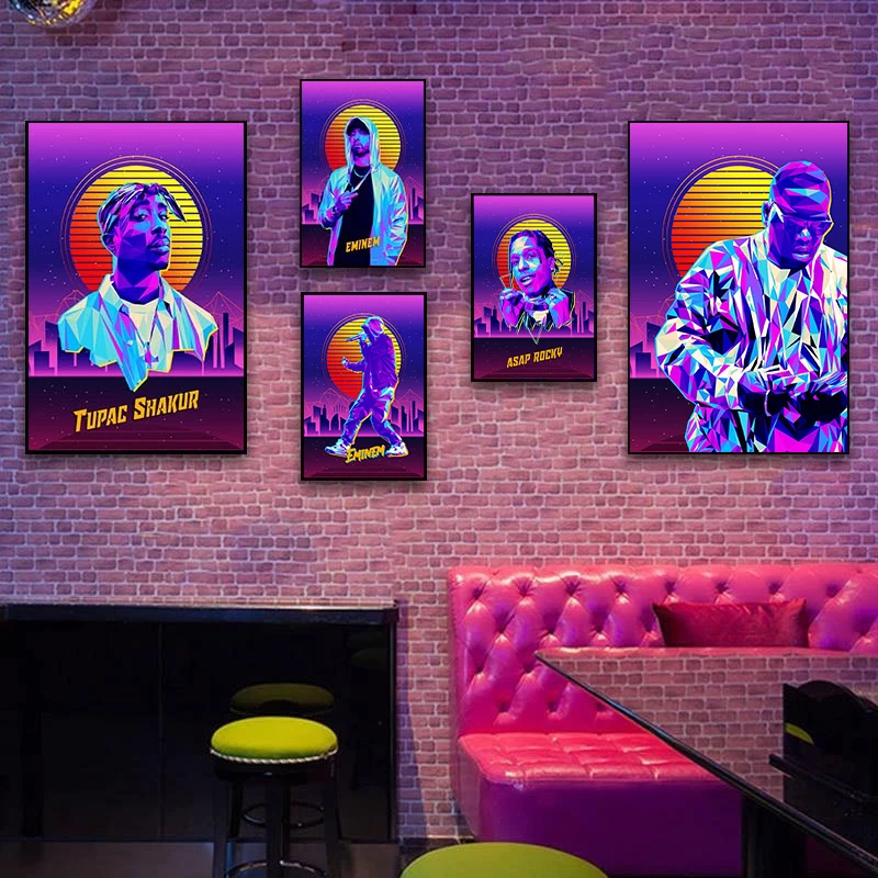 

Synthwave Retro 80S Wall Art Posters Rapper Hip-Hop Singers Canvas Print Painting Abstract Wall Art Pictures Bar Room Wall Deocr