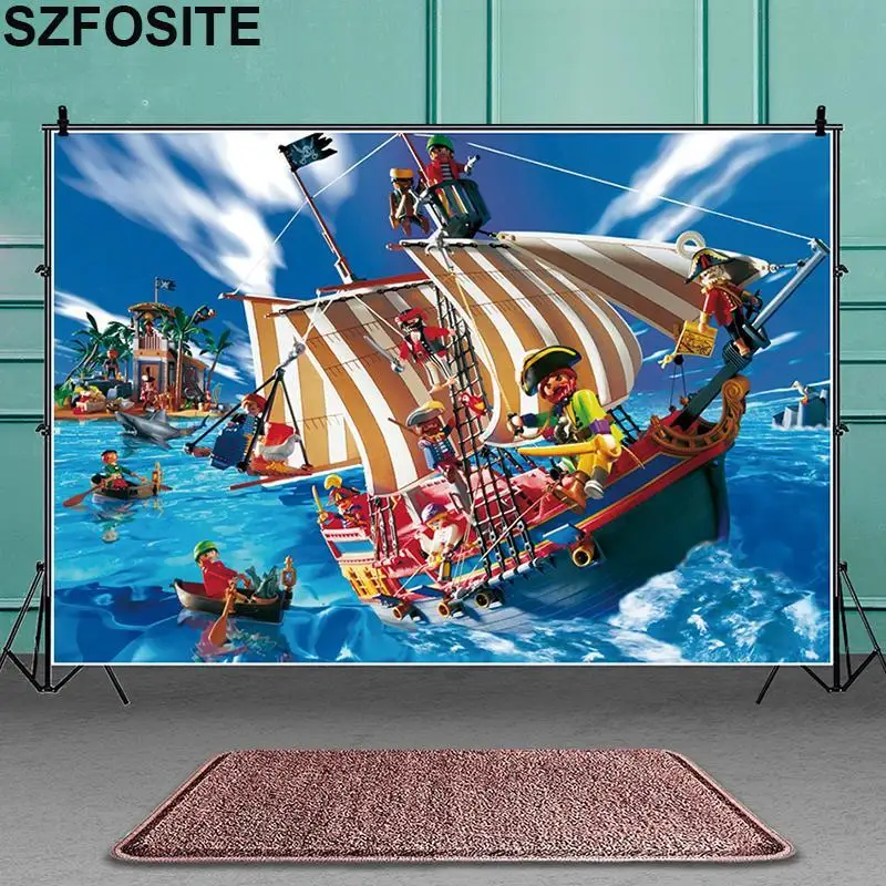 

Виниловый фон для детской фотосъемки с изображением морского Карибского Приключения пиратского корабля паруса