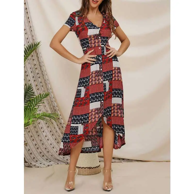 

Womens Sexy Asymmetry Print Long Dress Casual Party Split Bodycon Slim Dress Fashion Daily Soft Summer Dresses 2021