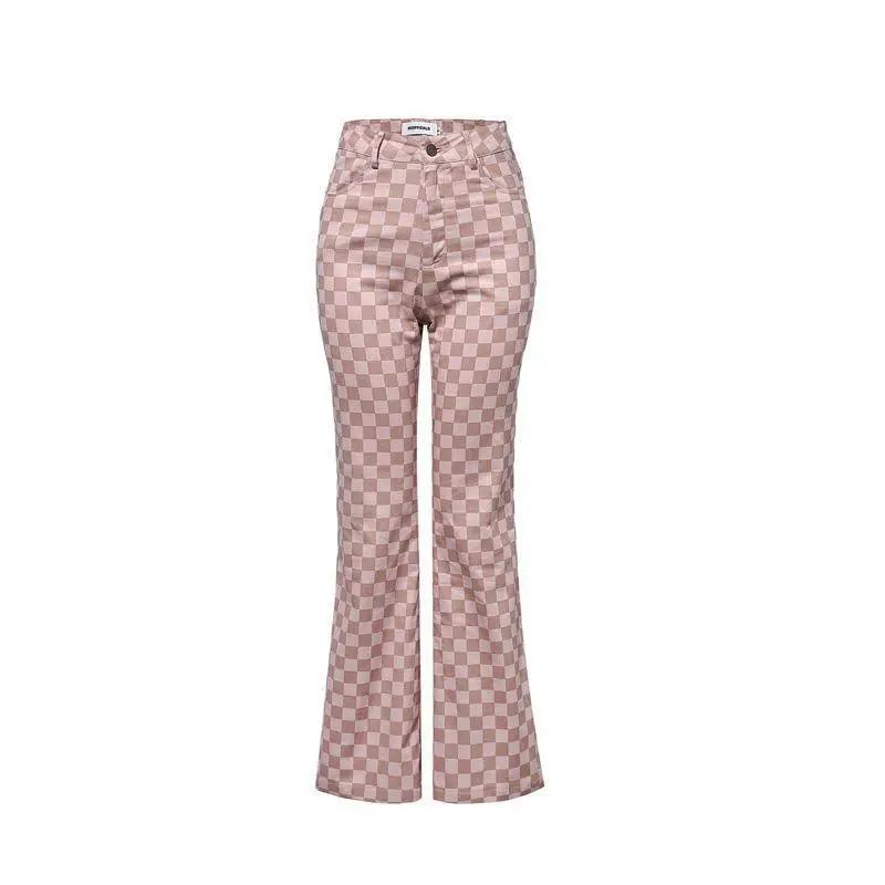 

2021 Spring New Retro Plaid Show Thin High Waist Fashionable Micro La Casual Mop Pants