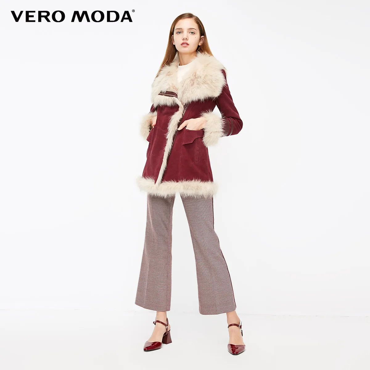 Vero Moda Новая женская кожаная куртка из овчины с воротником из лисьего меха на молнии | 318428525