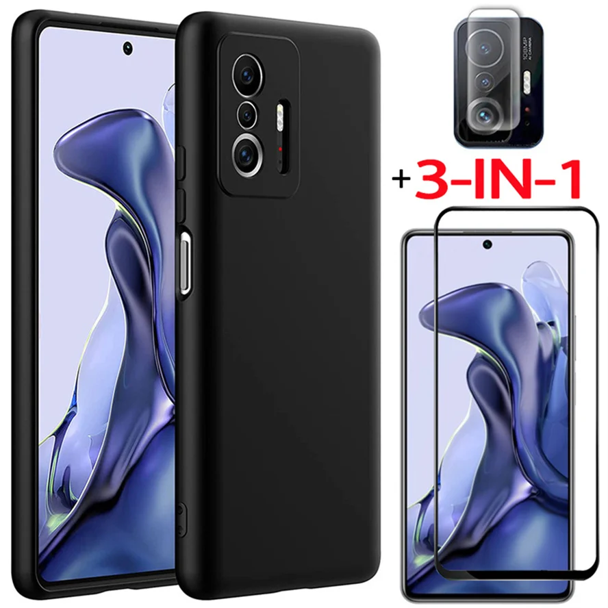 

3-in-1, matte case + glass for xiaomi 11 t pro soft liquid tpu phone cases mi 11lite 5g ne xiaomi mi11t cover mi 11 t pro case