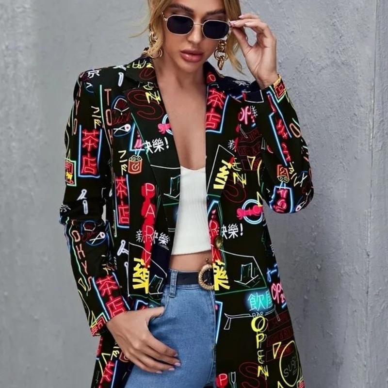 Женский винтажный блейзер с надписью необычный пиджак в стиле High Street новинка 2021
