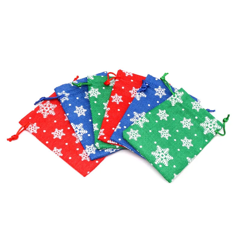 

10x14cm 50pcs/lot Imitation Linen Snowflake Bags Candy Christmas Eve Apple Storage Bag Christmas Gift Packaging Bag Supplies