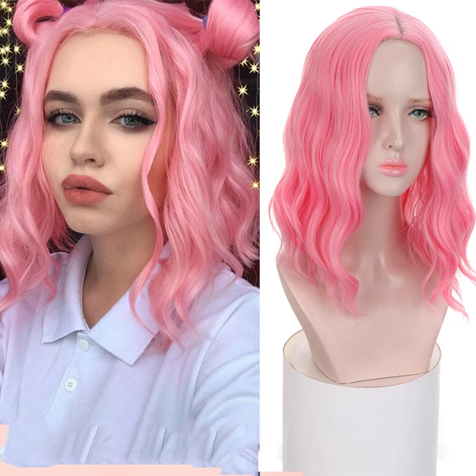 Парик HOUYAN с розовыми вьющимися волосами челка длинный парик средней длины