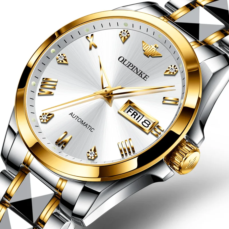 

Роскошные Мужские автоматические механические часы OUPINKE 2021 из нержавеющей стали золотые часы лучший бренд сапфировое стекло швейцарские м...