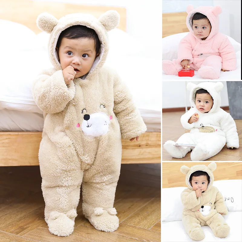 

Newborn Christmas Clothes Baby Boys Girls Winter Warm Fleece Cotton Romper Cute Bear Long Sleeve Hooded Jumpsuit Toddler Overall