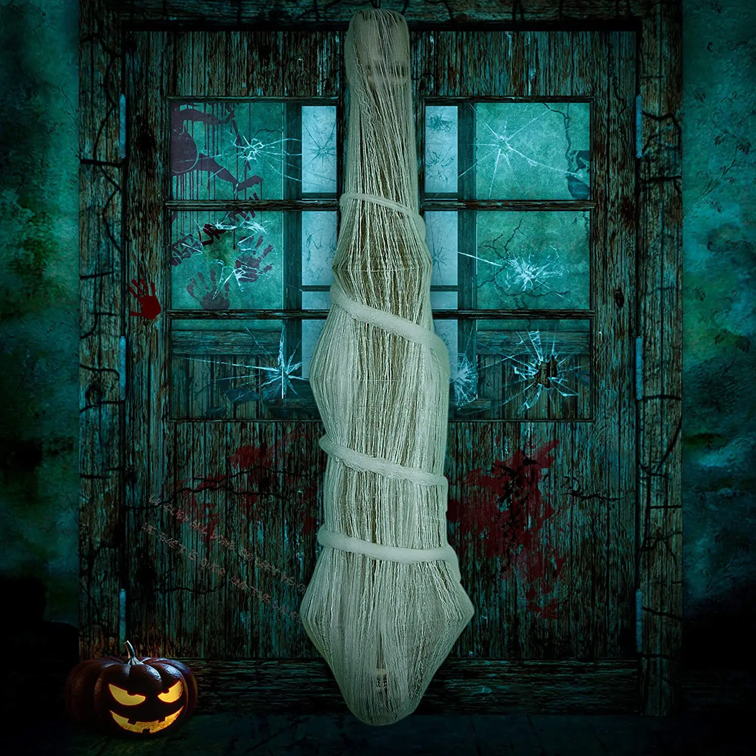 

72inche/1.8m Halloween Mummy Upside Down Haunted House Props Tricky Secret Room Horror Decoration Hanging Ghost Funny Toy