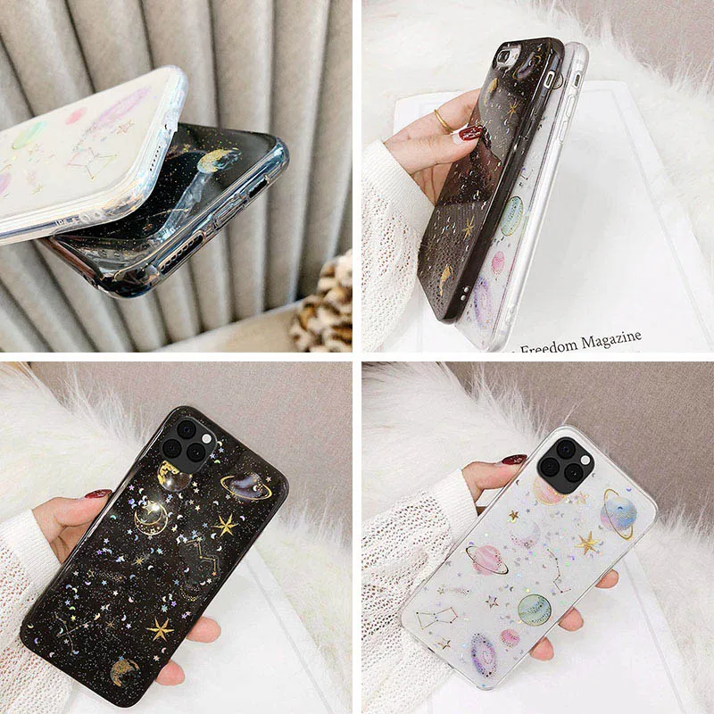 

Glitter Planet Case For iPhone 11 12 Pro Max Case Funda On Iphone XR X 7 8 Plus XS Mini 6 6S 5 5S Luxury Epoxy Phone Back Cover