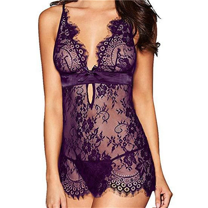 

2021 New Women Lingerie Lace Hollow Out See Through Women High Quality Nightdress Underwear Sexy Embroidery Printed Lingerie