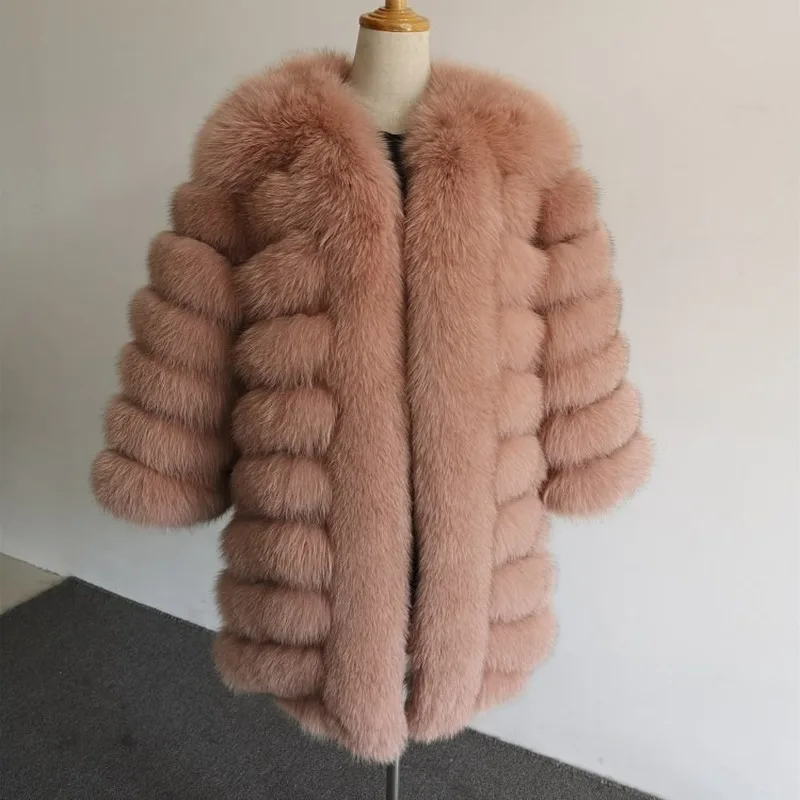 

New Fashion Women Ladies Genuine Fox Fur Coat Real Fur Coat 100% Natural Fox Fur Coat Winter Parka Jacket Outwear Mid Long
