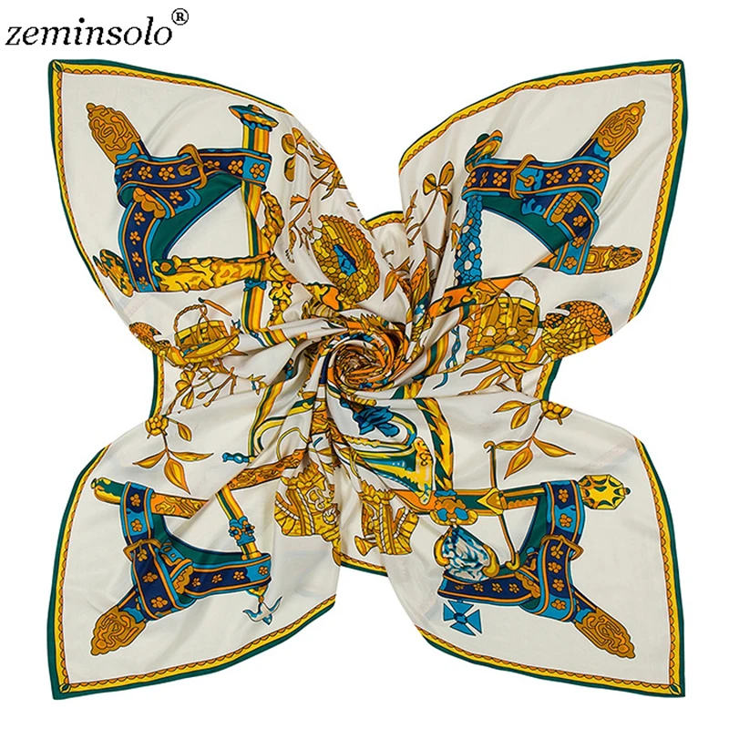 Модный большой квадратный шелковый шарф с принтом шаль бандана