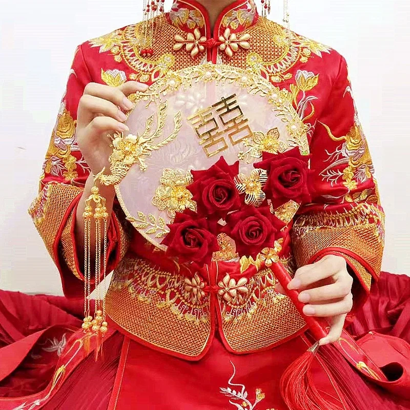 

Свадебный круглый веер невесты в китайском стиле, Женский веер в старинном стиле, веер для рукоделия, свадебный подарок, розовый веер
