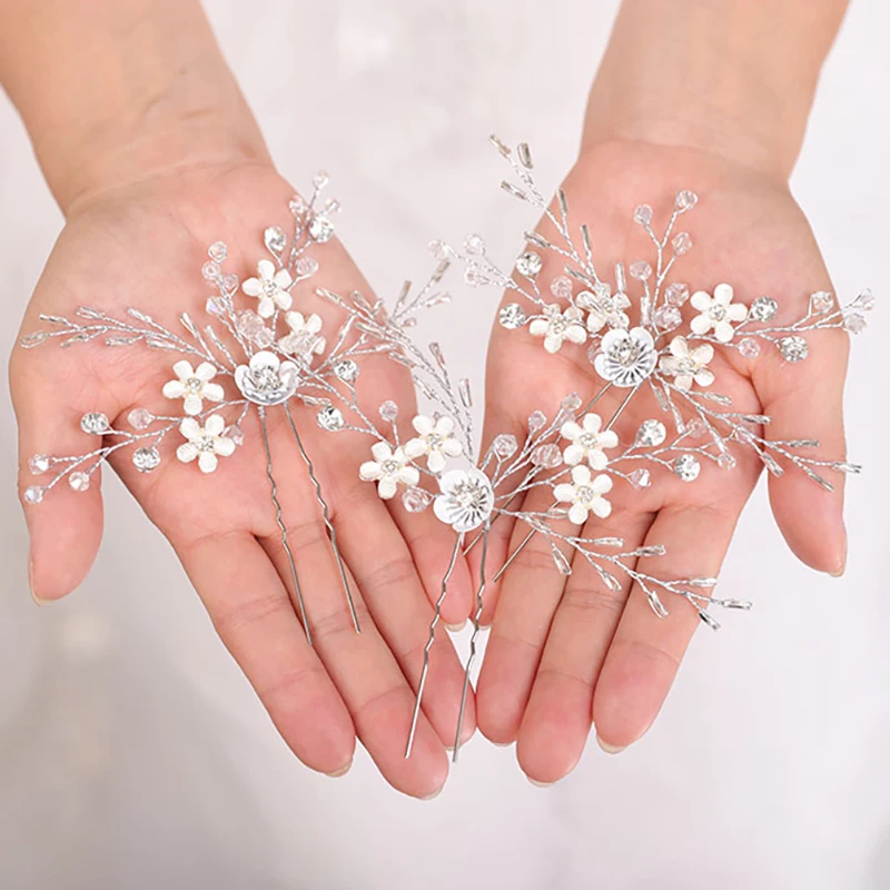 Серебряная заколка для волос с цветами три набора головных уборов свадебные