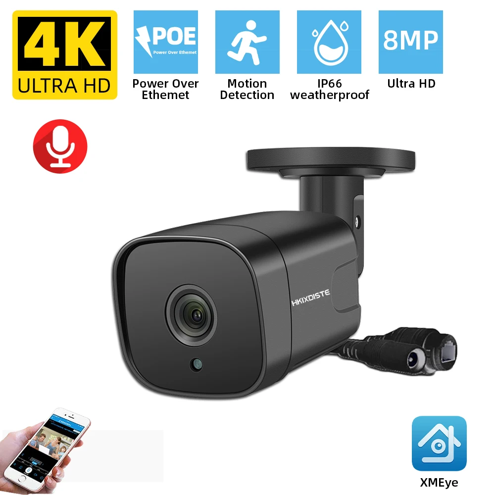 

1PC Ultra HD 8MP POE IP Camera 4K IP66 Weatherproof Security Network Bullet Night Vision Alert Metal Human Detection CCTV Camera