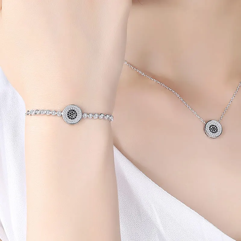 KALETINE 925 пробы серебряные теннисные браслеты для женщин бусины Lucky Black CZ Big Evil Eyes браслет Шарм для мужчин розовое золото ювелирные изделия