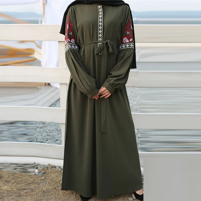 Новая модная одежда с длинными рукавами, шифоновое Повседневное платье с вышивкой абаи мусульманских женщин длинное платье Исламская в рет...