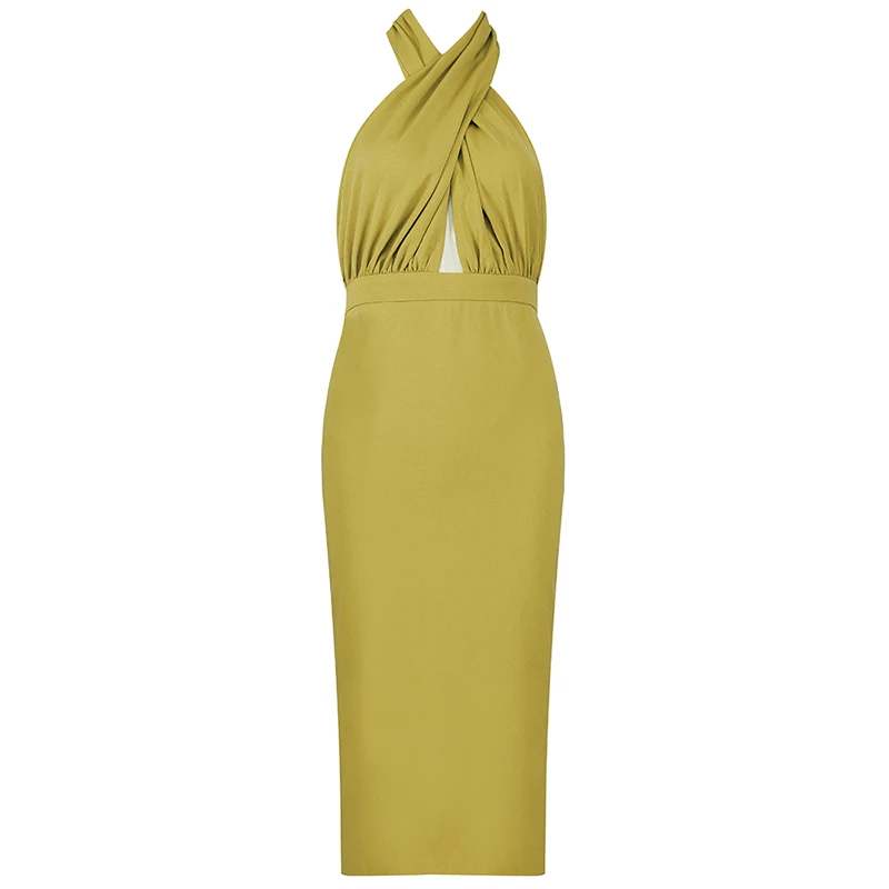 

INDRESSME Elegant Women Sexy Sleeveless Halter Backless Dress Sheath Bodycon Midi Fashion New Women Dress 2020