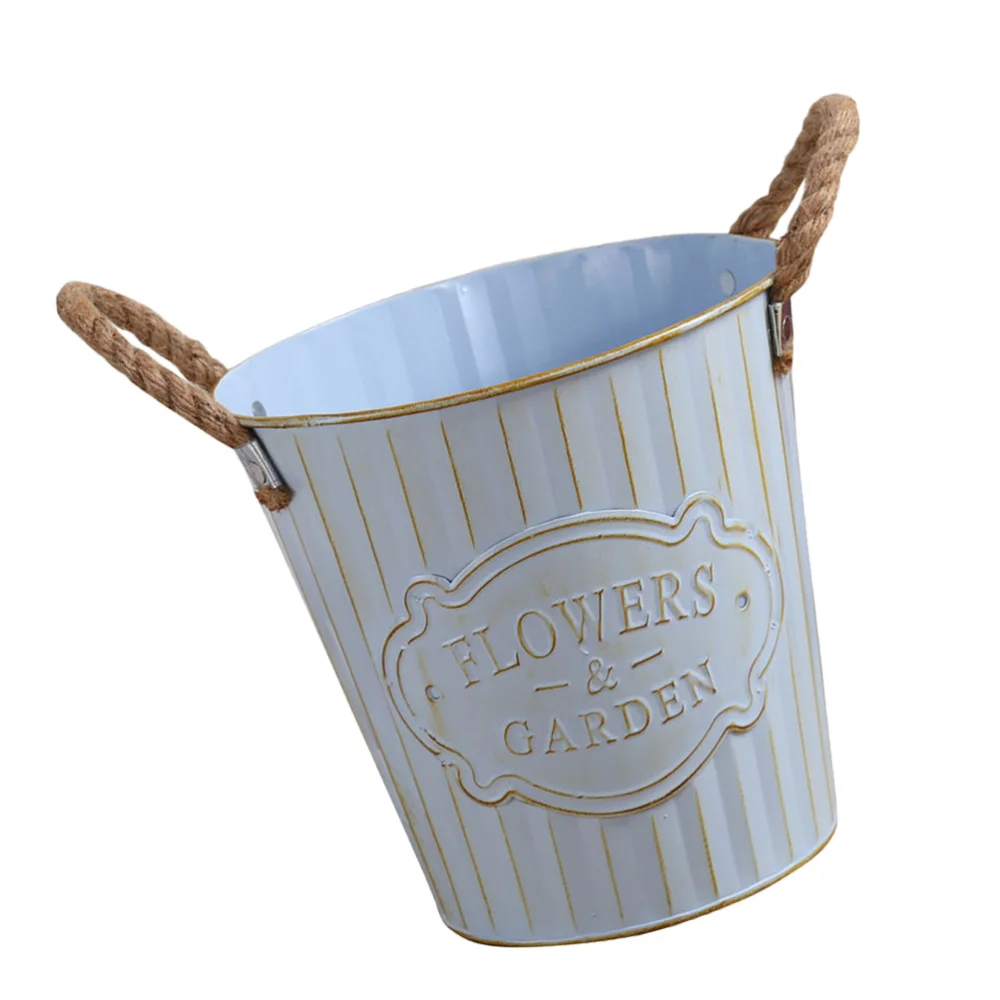 

Home Flower Bucket Decor Flower Shop Metal Bucket Iron Hemp Rope Flower Bucket Desktop Flower Bucket Adornment (Small Size)
