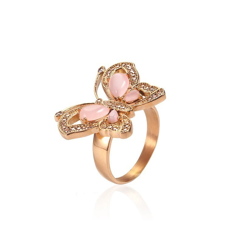 Модное металлическое кольцо бабочка RIR из нержавеющей стали с опалом креативная