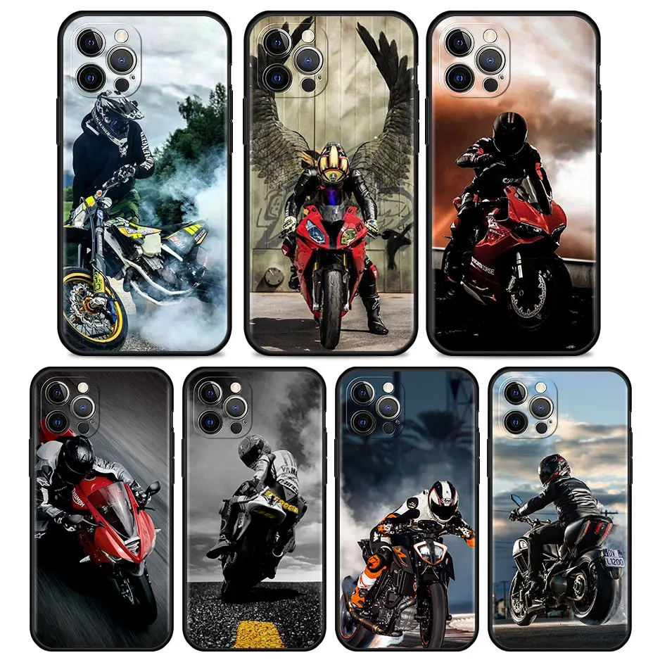 Phone Case For Apple iPhone 11 12 13 Pro Max XS X XR Mini 8 7 6 Plus SE 2020 Black Soft Cover Moto Cross Motorcycle Sports | Мобильные